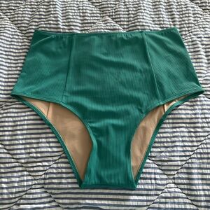 Kortni Jeane Large Ribbed Teal Waves Cut High Bottoms NWOT